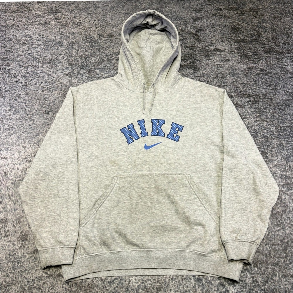 Vintage Nike Center Swoosh Hoodie Mens XL Gray Arch Logo Y2K Sweatshirt